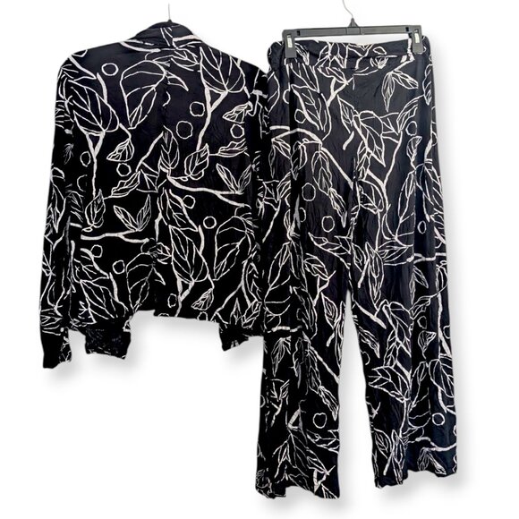 Chalet et ceci USA made botanical leaf bamboo blend 2 pc set kimono & pants S/M - Picture 6 of 14
